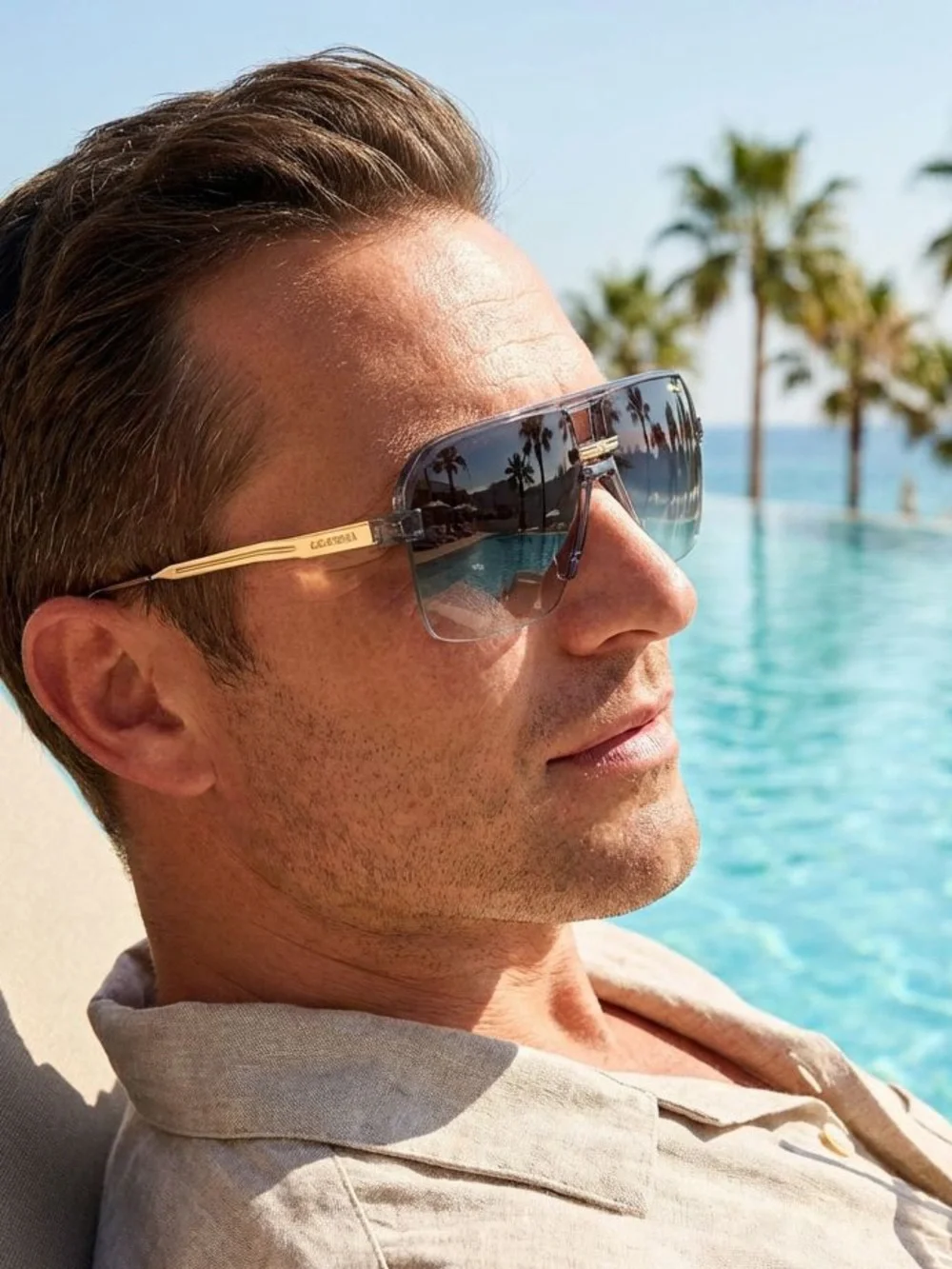 New Carrera 1066/S KB7FQ Men's Shield Sunglasses in Brown and Gold Authentic